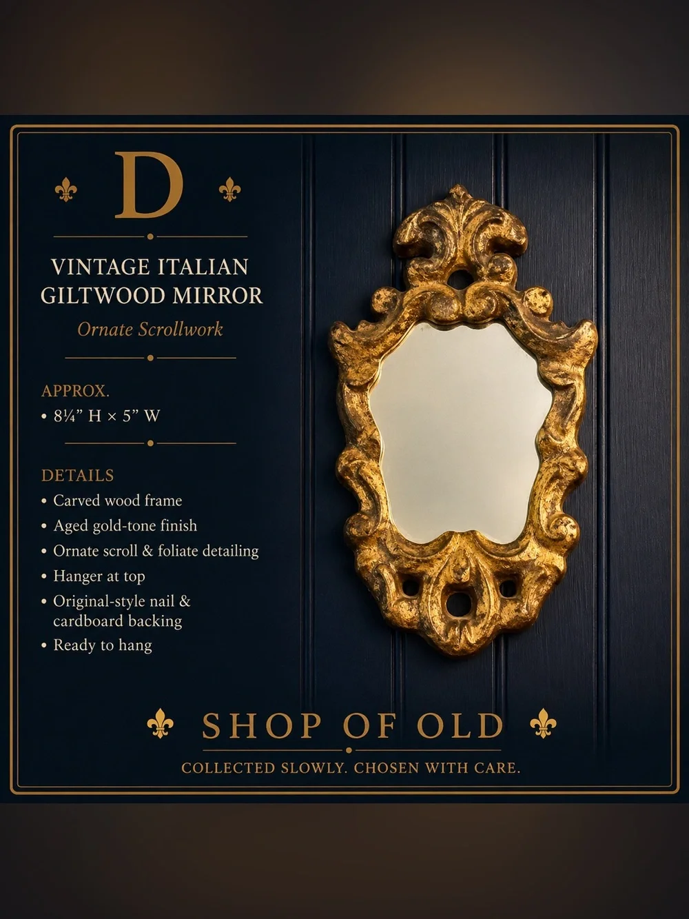 Vintage Italian Giltwood Wall Mirror | Petite Ornate Scrollwork Mirror